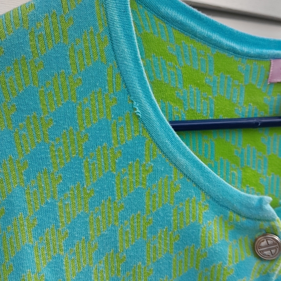 Lilly Pulitzer Aqua Blue and Green Button Up Cardigan Large - Picture 4 of 6